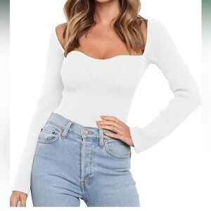 Womens Sweetheart Neck Ribbed Sweater